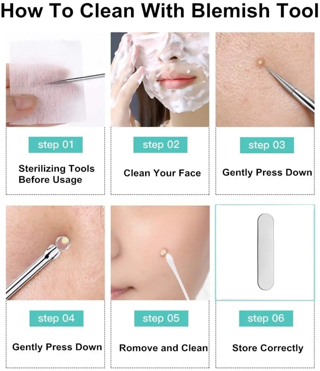 Set 5 pensete pentru extractie puncte negre, ustensile cosmetice din inox, metalic, acnee, comedoane, Neo™ Premium®
