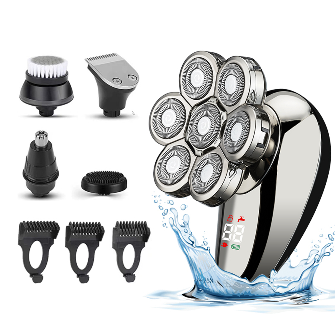 Aparat de ras electric 7D, Neo™ 7 Blade Samurai®, multifunctional, fara fir, incarcare USB, 100% rezistent la apa, 7 lame independente, usor de curatat, sistem 7 in 1, Silver