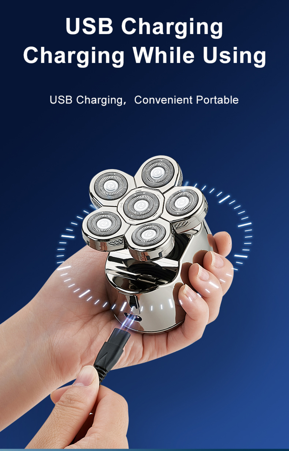 Aparat de ras electric 6D, Neo™ 6 Blade Samurai®, multifunctional, fara fir, incarcare USB, 100% rezistent la apa, 6 lame independente, usor de curatat, sistem 6 in 1, Silver
