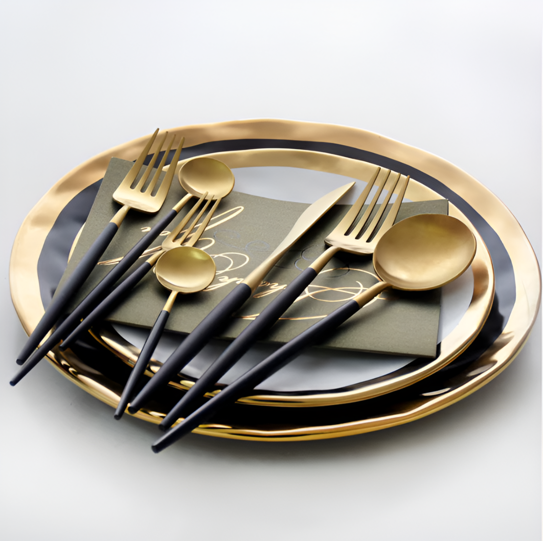 Set Tacamuri in Stil Portughez, 24 piese, din Otel Inoxidabil, Auriu/Negru, Neo™