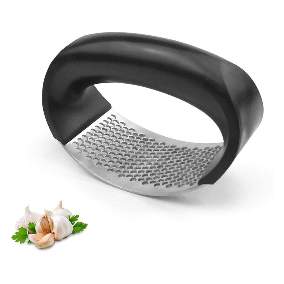 Presa usturoi manuala, Neo™ Kitchen®, neagra, curbata, inox, usor de curatat, zdrobitor manual curbat