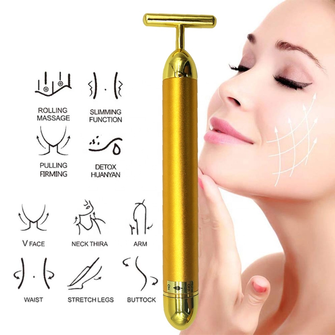 Aparat Masaj Facial Profesional, Neo™ Beauty Energy T Shape Bar, 24K Gold, Efect de Lifting Facial si Revitalizare a Tenului, Anti-Rid