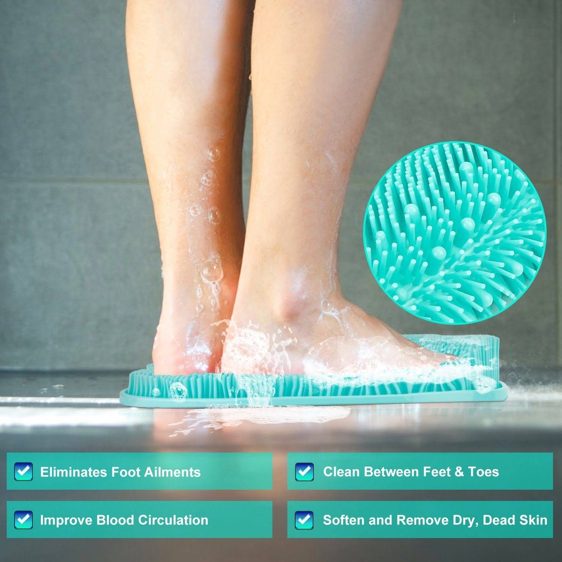 Covoras pentru baie sau dus, 2 in 1 din silicon pentru masaj, antiaderent, functie Masaj Picioare, Curatare spate, Neo™ Bath®, 30 x 30, Verde