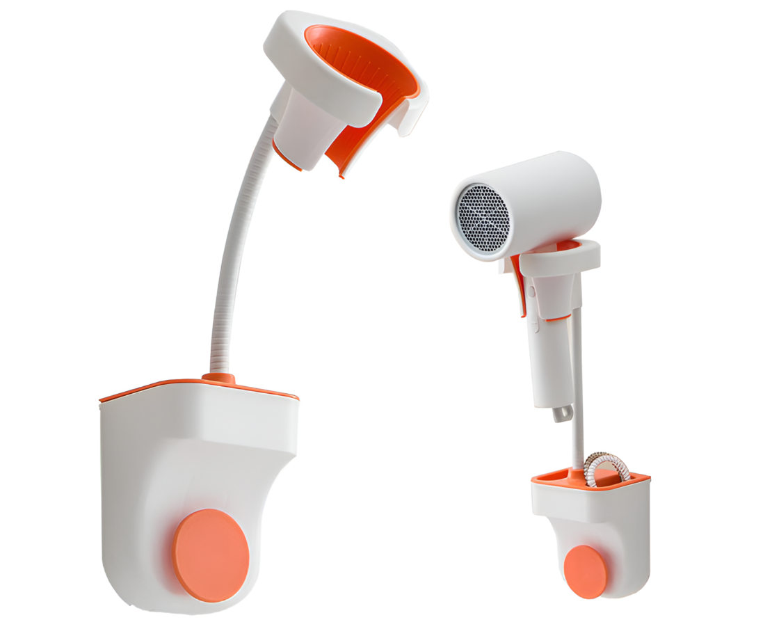 Suport de Perete Pentru Uscator de Par sau Dus, Reglabil, Compact, Alb/Portocaliu, Neo™