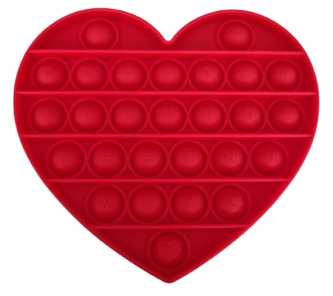 Jucarie antistres din silicon, Push Pop Bubble, Pop It, Neo Toy, forma inima, Rosu, 12x12x1.5cm