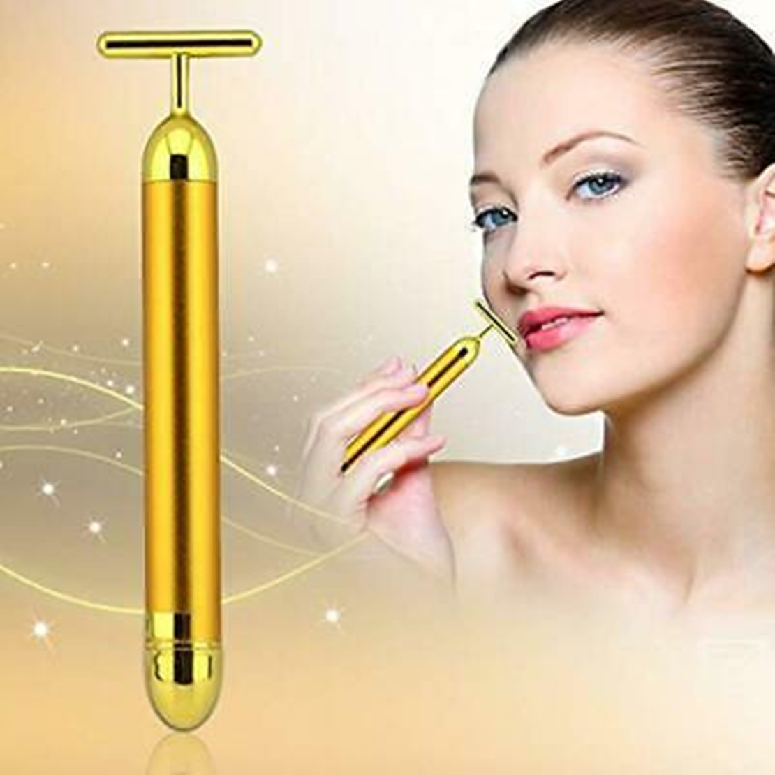 Aparat Masaj Facial Profesional, Neo™ Beauty Energy T Shape Bar, 24K Gold, Efect de Lifting Facial si Revitalizare a Tenului, Anti-Rid