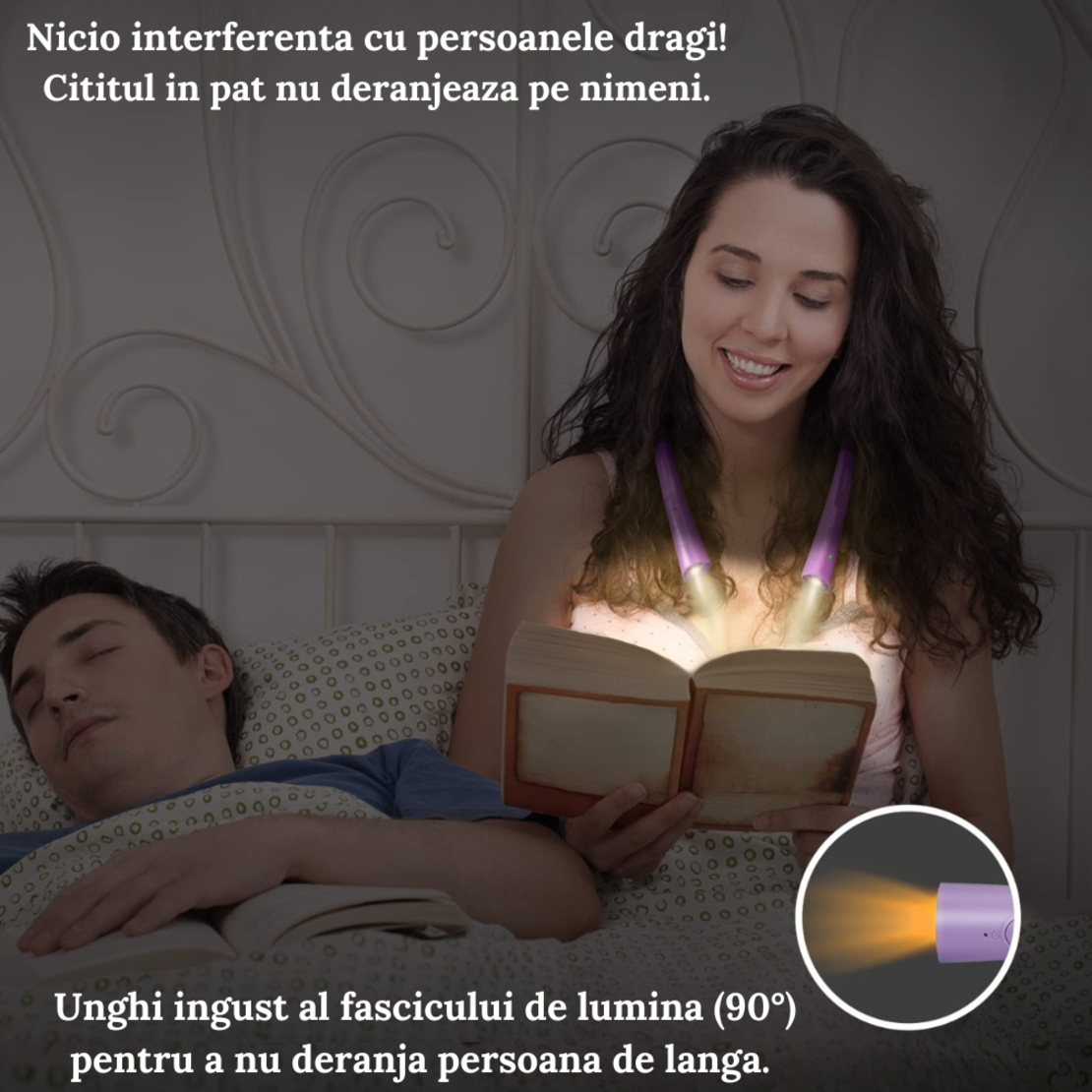 Lampa pentru Citit cu Pozitionare pe Gat, Flexibila, Multifunctionala, cu 3 Tipuri De Lumina LED si 3 Nivele de Intensitate, Gri
