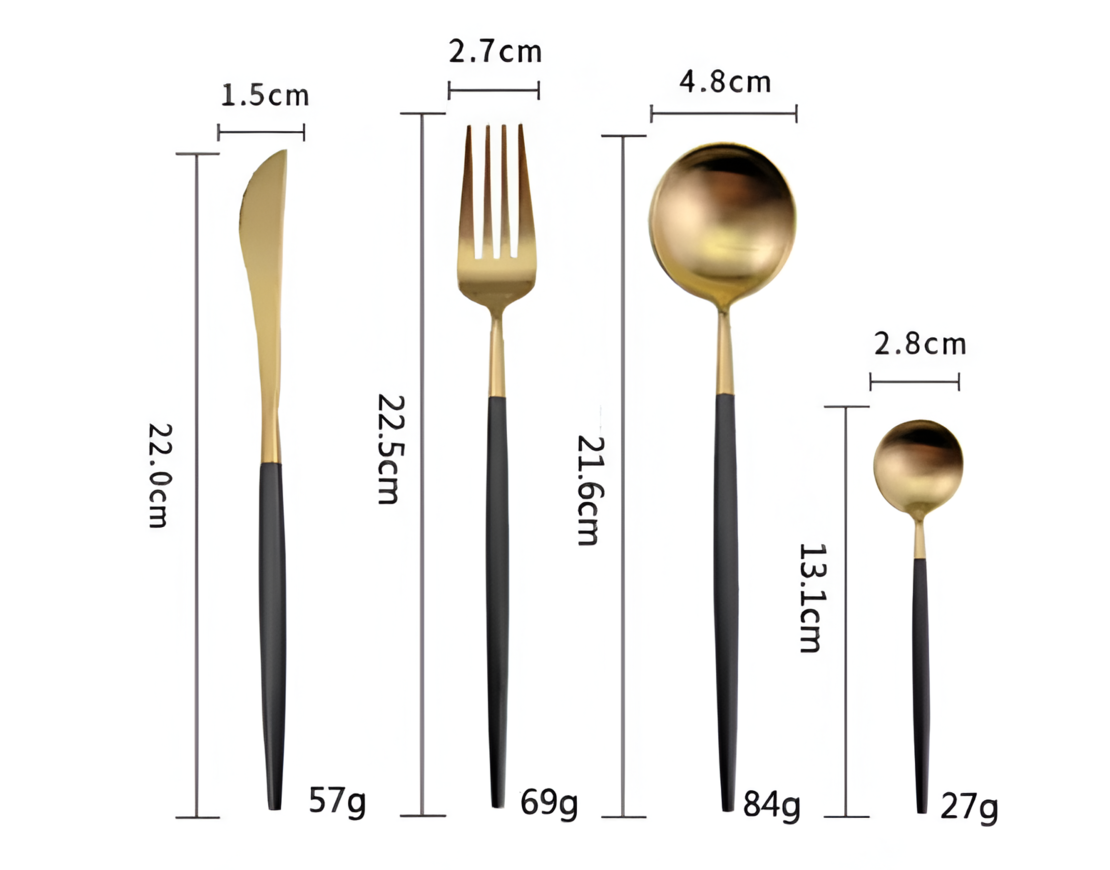Set Tacamuri in Stil Portughez, 24 piese, din Otel Inoxidabil, Auriu/Negru, Neo™