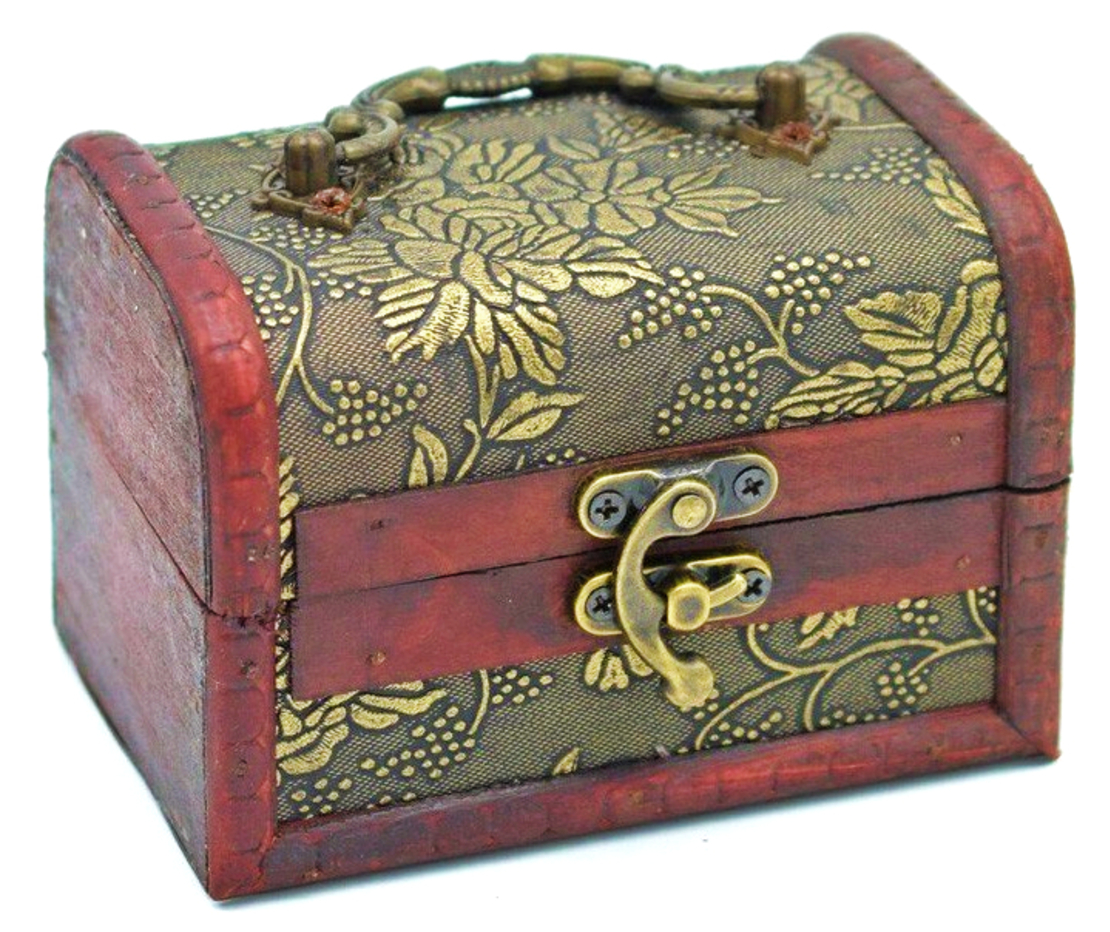 Cufar din lemn si piele Neo™ Gifto®, cutie bijuterii, stil retro vintage cu insertii si feronerie metalica, 13 x 8 x 8 cm