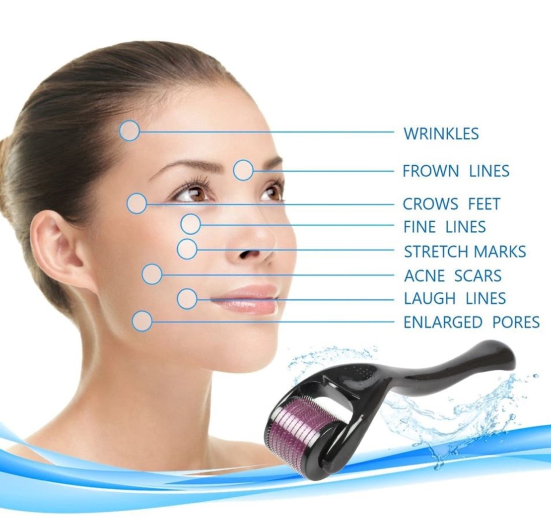 Aparat masaj facial Dermaroller pentru regenerarea pielii, cu 540 ace, negru/gri, 13 cm