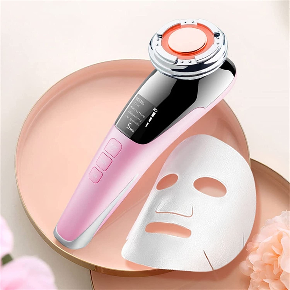 Aparat Profesional tratament facial si intinerirea pielii 5 in 1, Neo™ Skin®, Mezoterapie, LED, Lifting, Anti Rid, vibratii EMS, Microcurent, Masaj facial, Roz