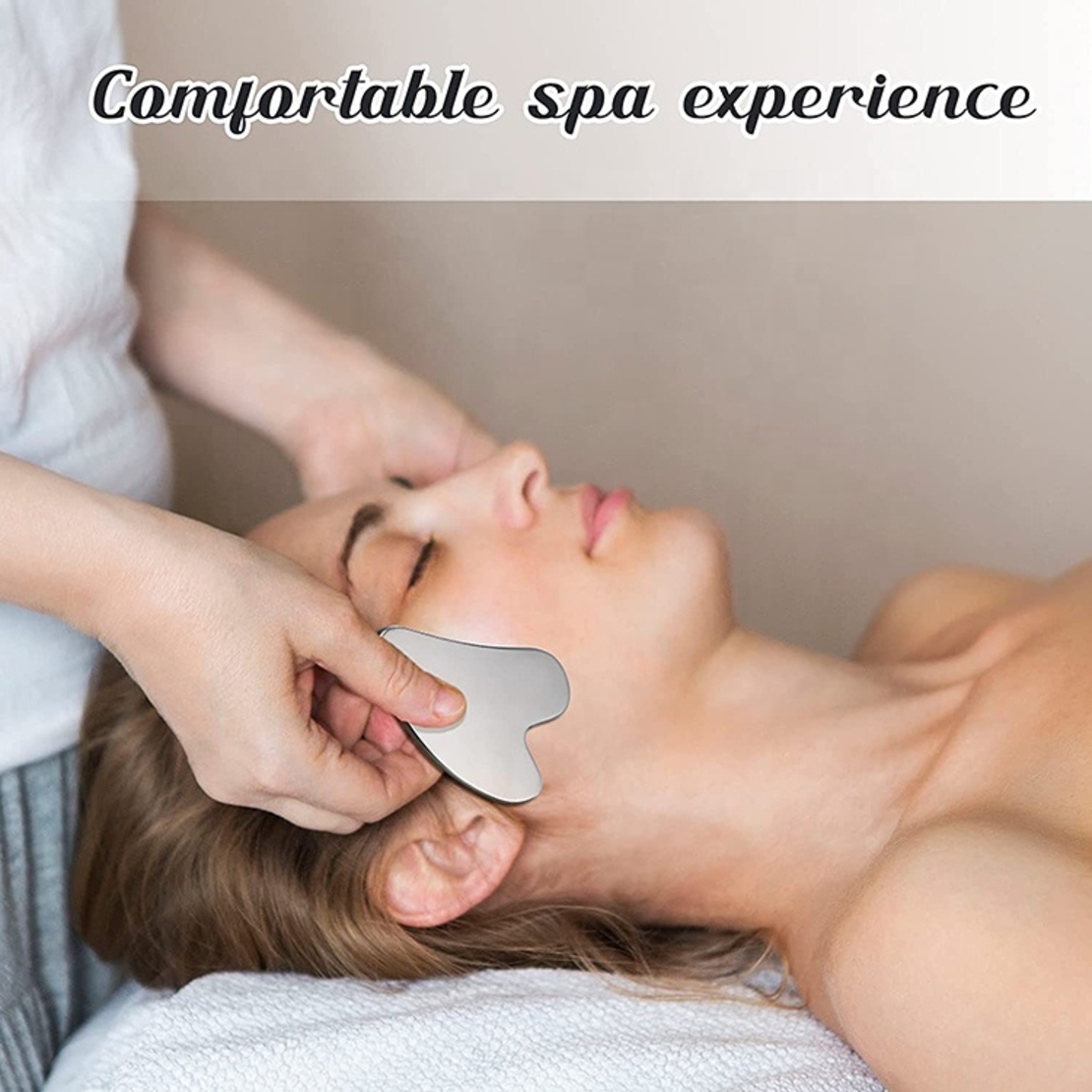 Set Format din Piatra Gua Sha Neo™ metalic, pentru ingrijire faciala prin rejuvenare si reflexologie/masaj facial, otel inoxidabil si Saculet Premium, din velur tip catifea cu snur, negru 13x18 cm