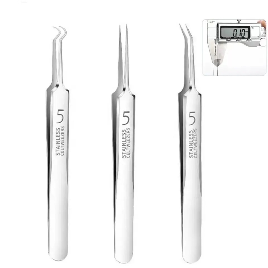 Set 8 pensete pentru extractie puncte negre, comedoane, acnee, ustensile cosmetice din inox, metalic, Neo™ Premium®