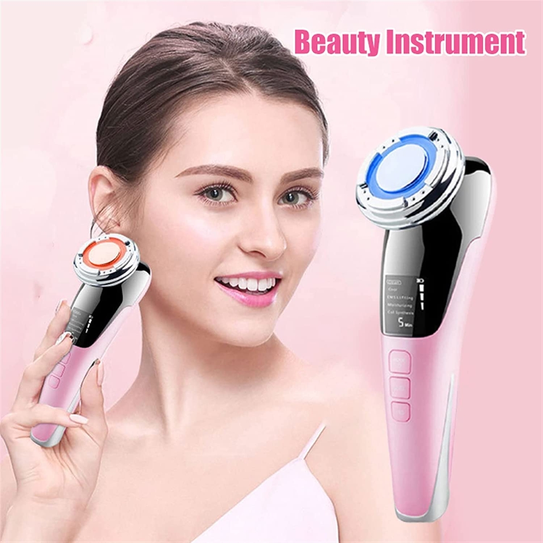 Aparat Profesional tratament facial si intinerirea pielii 5 in 1, Neo™ Skin®, Mezoterapie, LED, Lifting, Anti Rid, vibratii EMS, Microcurent, Masaj facial, Roz