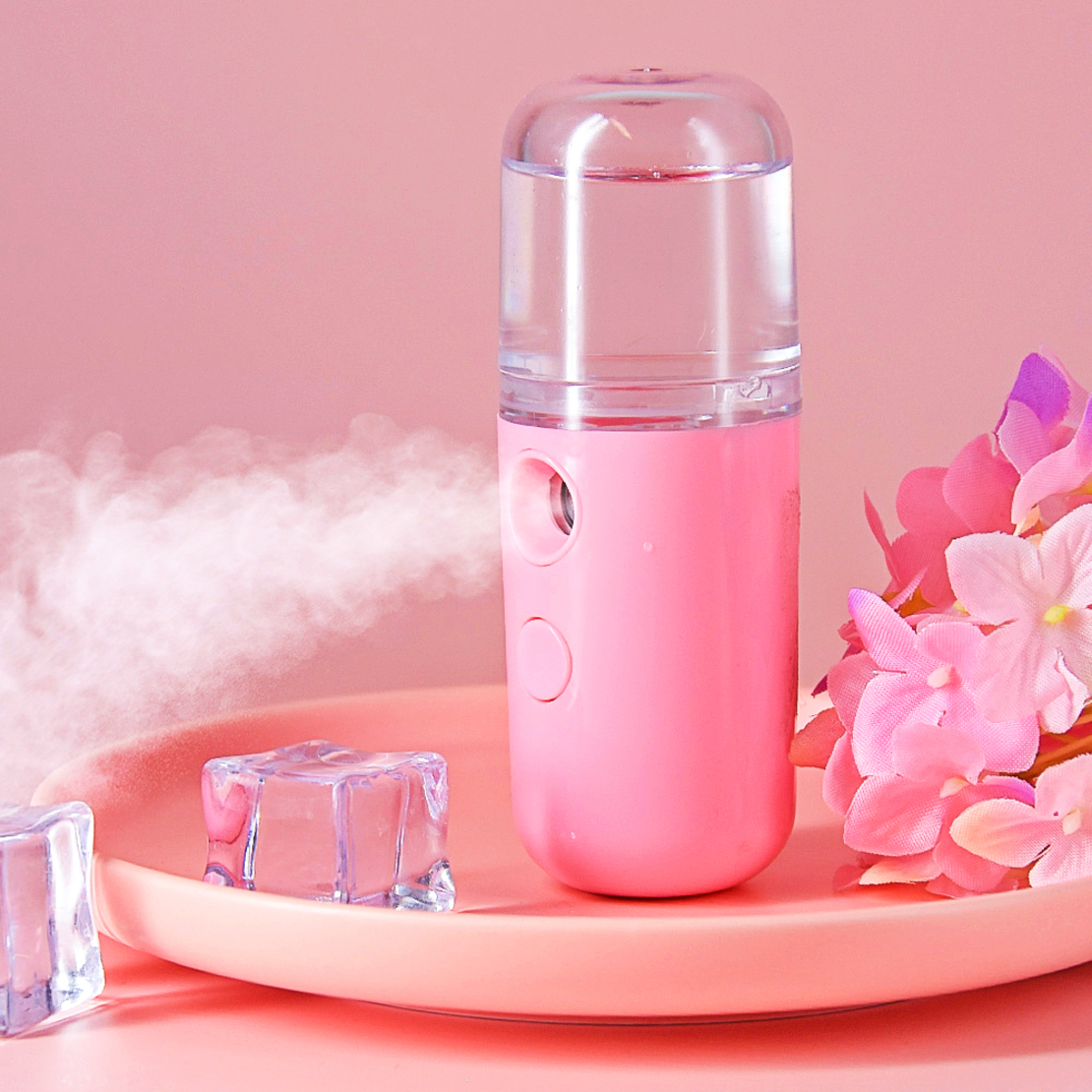 Pulverizator Mini Spray Neo Nano Premium, hidratare corp si ten, Curatare faciala profunda, Portabil, Incarcare USB, 30 ml, mini, Roz