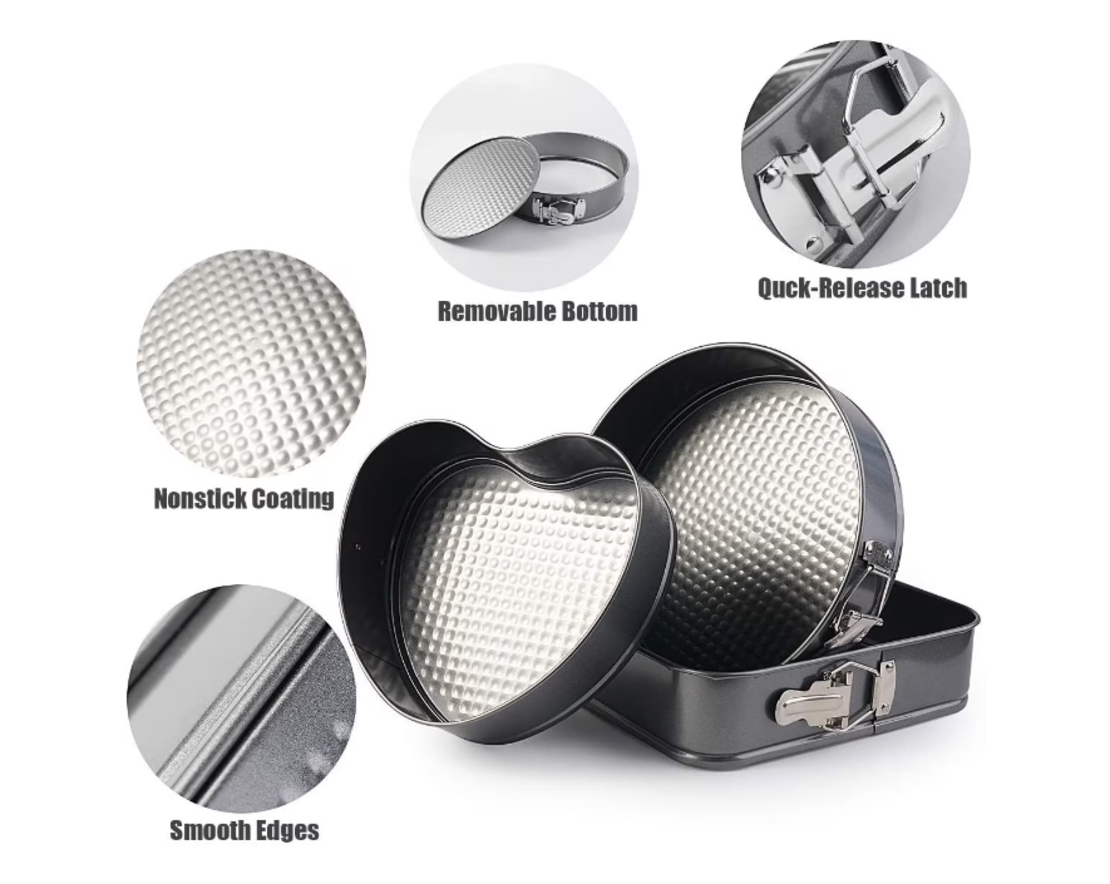 Set 3 Tavi pentru Copt, Forme Inima/Rotunda/Patrata si Baza Detasabila, 24 cm/26 cm/28 cm, Negru, Neo™
