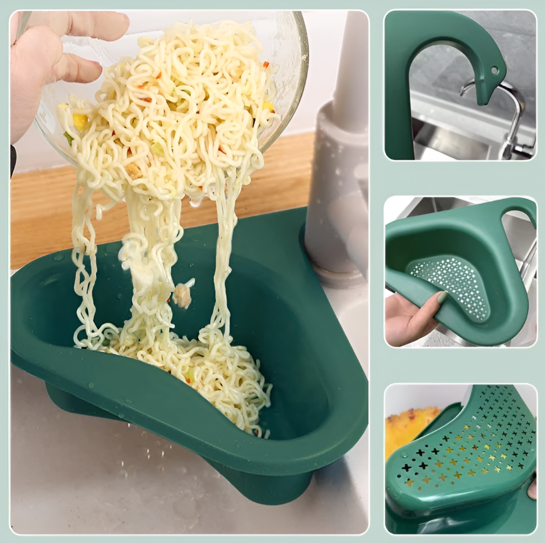 Cosulet de Scurgere Neo™ pentru Chiuveta, Forma de Lebada, Prindere de Baterie, Verde