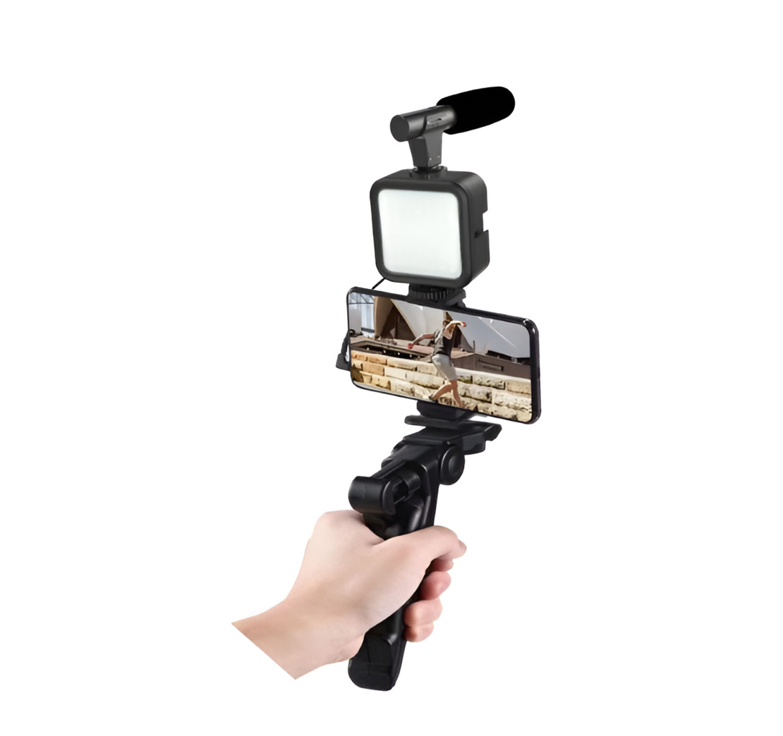 Kit de Vlogging pentru Filmari Video Youtube, TikTok, cu Trepied, Microfon, Panou LED, Suport Reglabil Telefon, Neo™