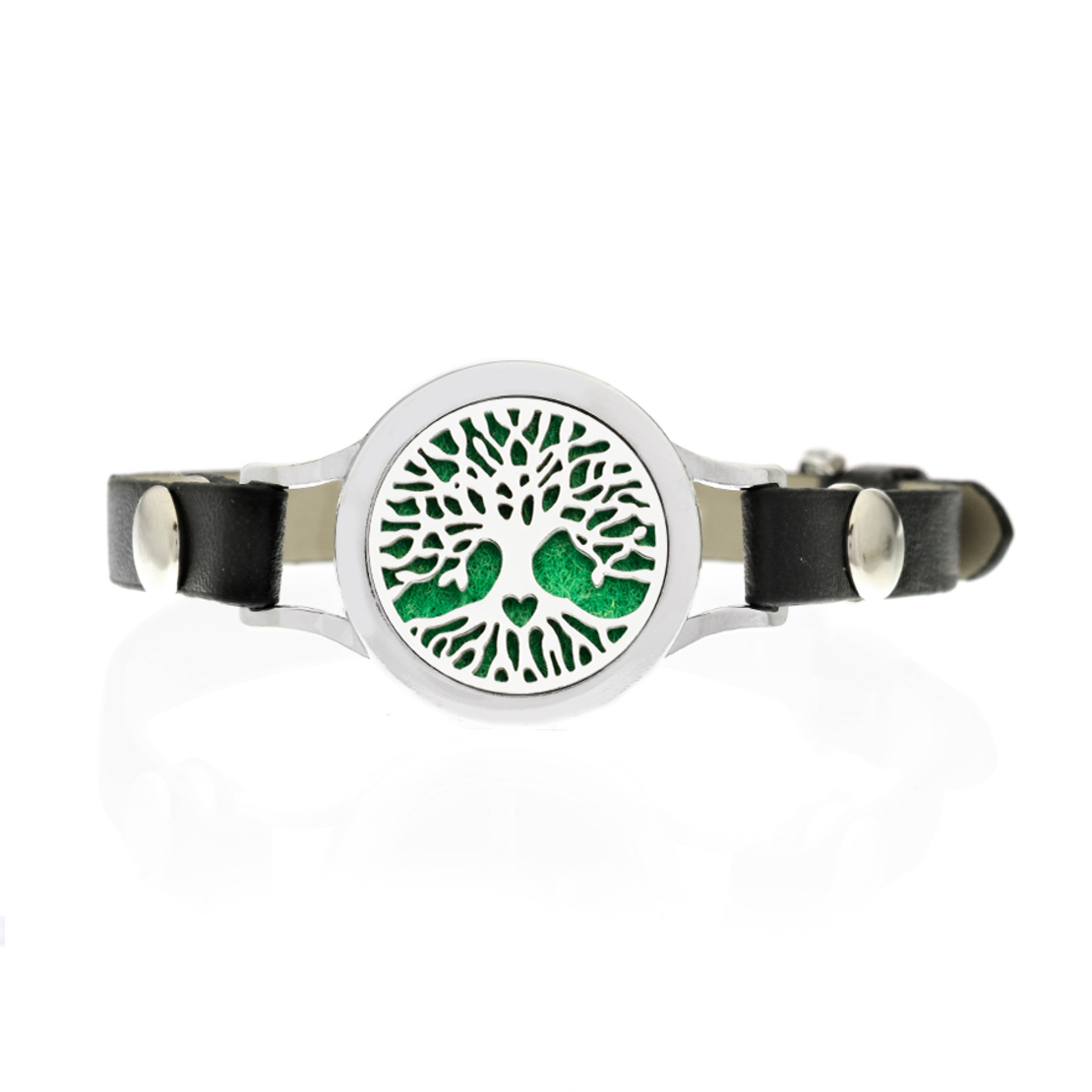 Bratara cu aromoterapie Neo™ WJ424, Tree Of Life Heart, eco-friendly, aliaj de zinc si piele ecologica