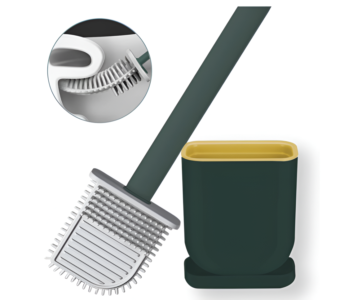Perie de Silicon pentru Toaleta. cu Suport din Plastic, Aspect Modern, Verde, Neo™