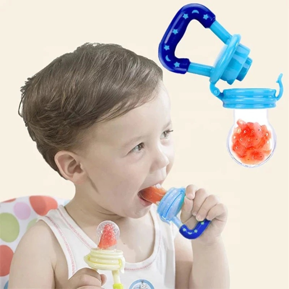 Suzeta cu compartiment pentru fructe si alte alimente fara BPA culoare albastru