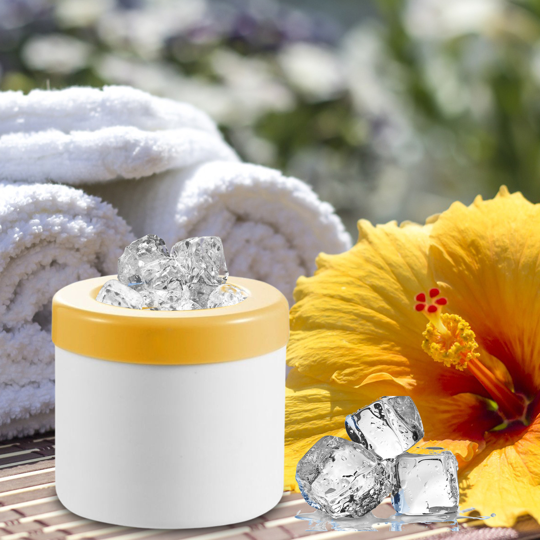 Forma Gheata Pentru Racirea Bauturilor, Neo™ Ice-Ice-Baby®, din Silicon Fara BPA, cu Capac, Alb-Galben