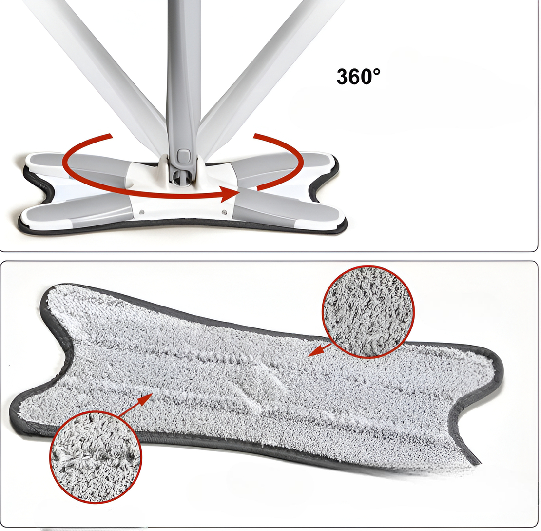 Mop cu Burete Neo™ din Fibre cu Stoarcere, Tip X, Plat, Gri