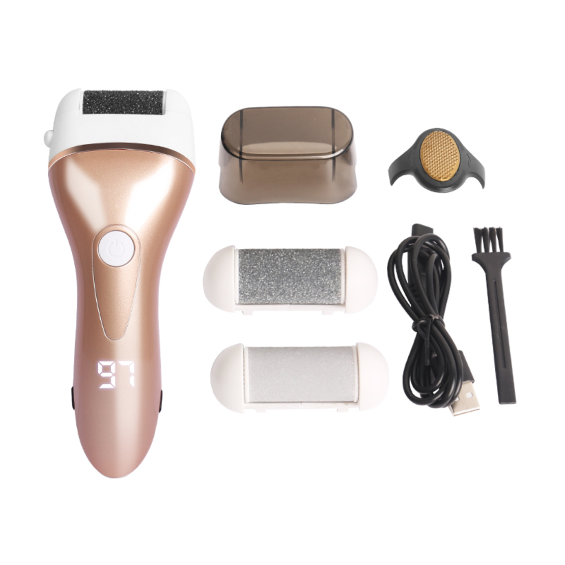 Aparat indepartare bataturi si piele uscata Calus Neo™ Foot Polisher Cap, display digital, LED, incarcare USB, cu capac si 3 role, 2300 rpm, V608 Gold