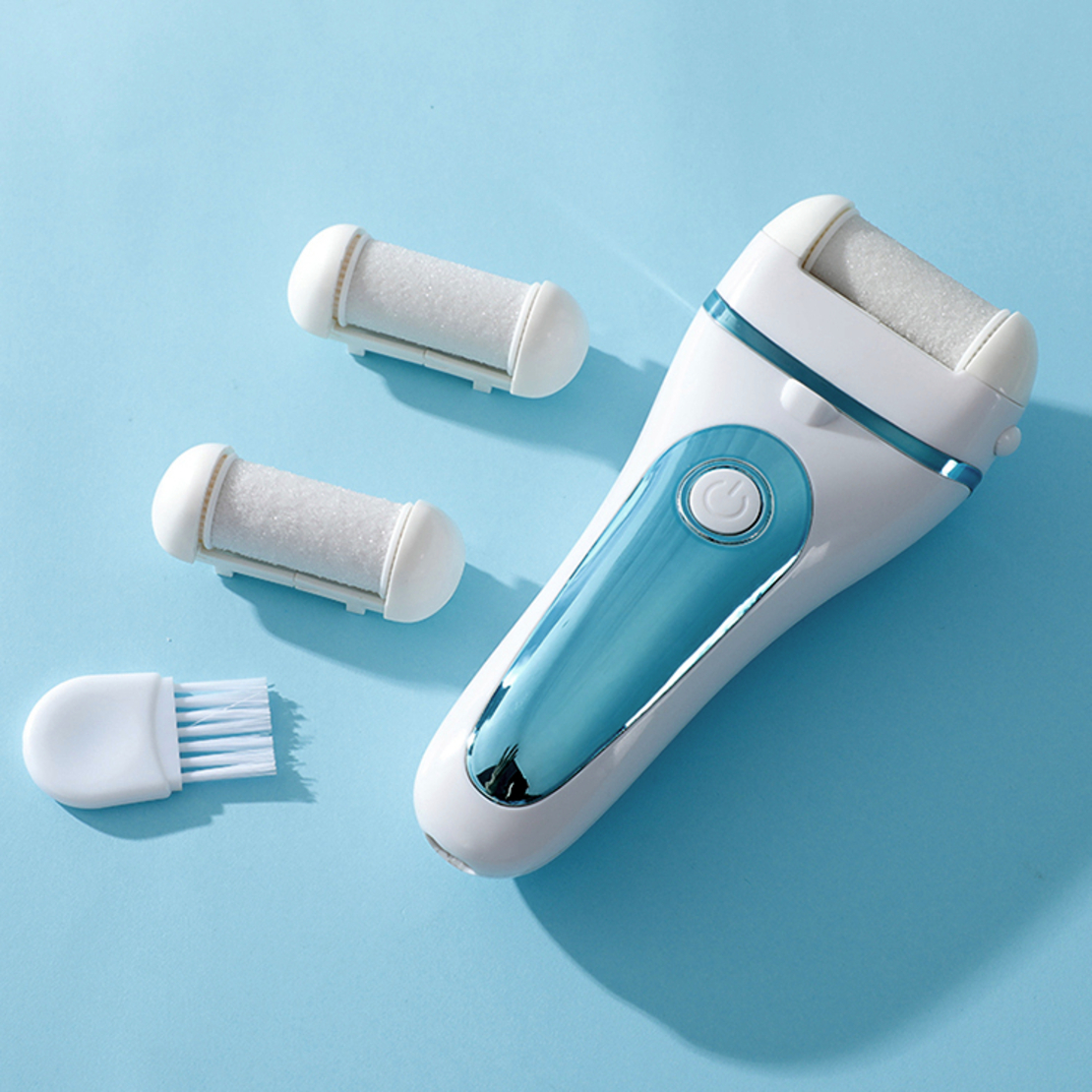 Aparat indepartare bataturi si piele uscata Calus Neo™ Foot Polisher V601, display digital, iluminare LED, incarcare USB, capat suplimentar si 3 role microminerale, 2000 rpm, Albastru