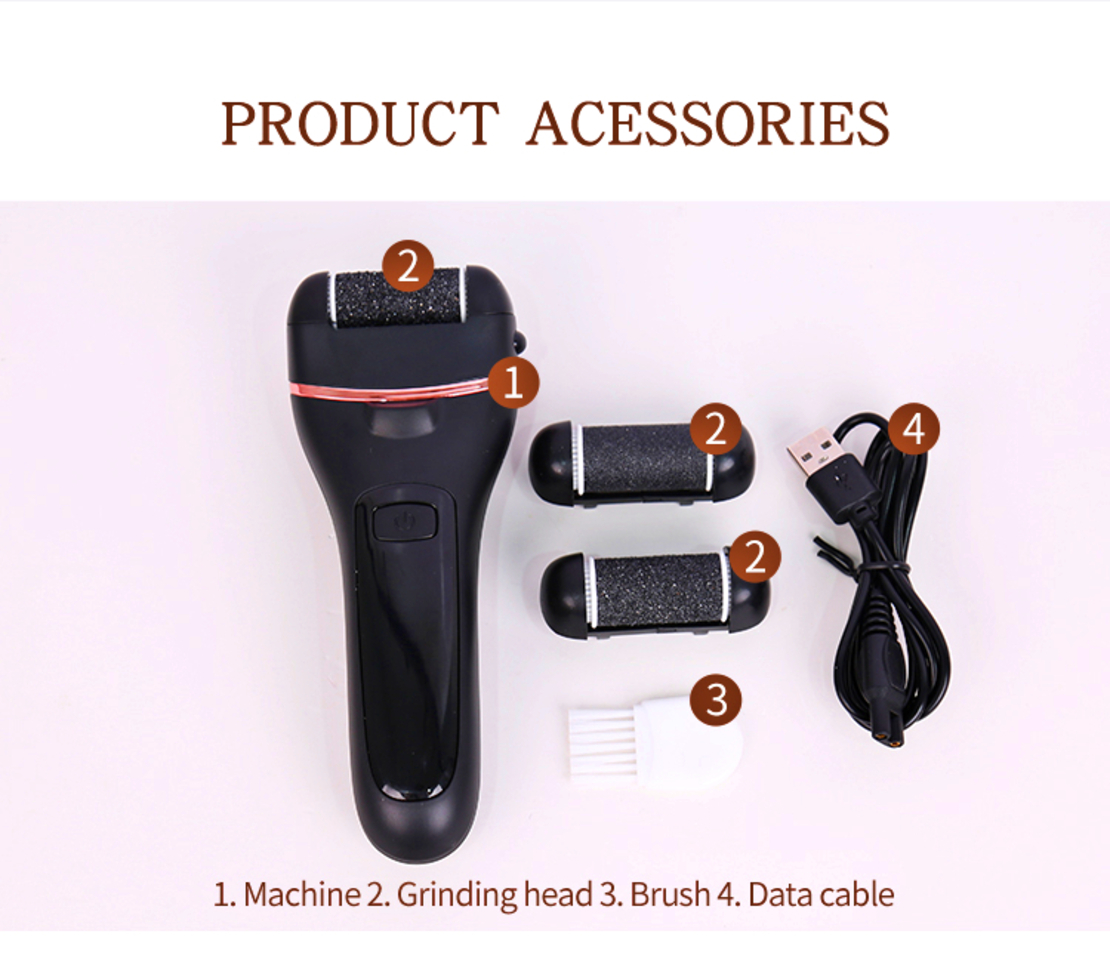 Aparat indepartare bataturi si piele uscata Calus Neo™ Foot Polisher V601, cu display digital, iluminare LED, incarcare USB, capat suplimentar si 3 role microminerale, 2000 rpm, Negru