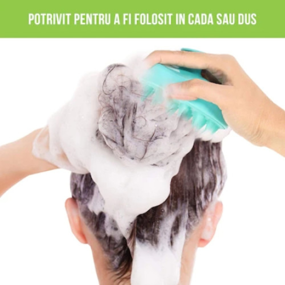 Dispozitiv pentru masaj capilar - Perie din silicon pentru curatarea si samponarea scalpului, tonic capilar, verde