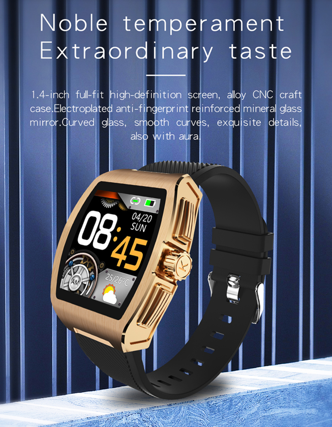 Ceas Smartwatch Neo™ Smart Wear Premium, Auriu, Display IPS, Calorii, Puls, Tensiune Arteriala, Saturatie Oxigen Din Sange, Impermeabil