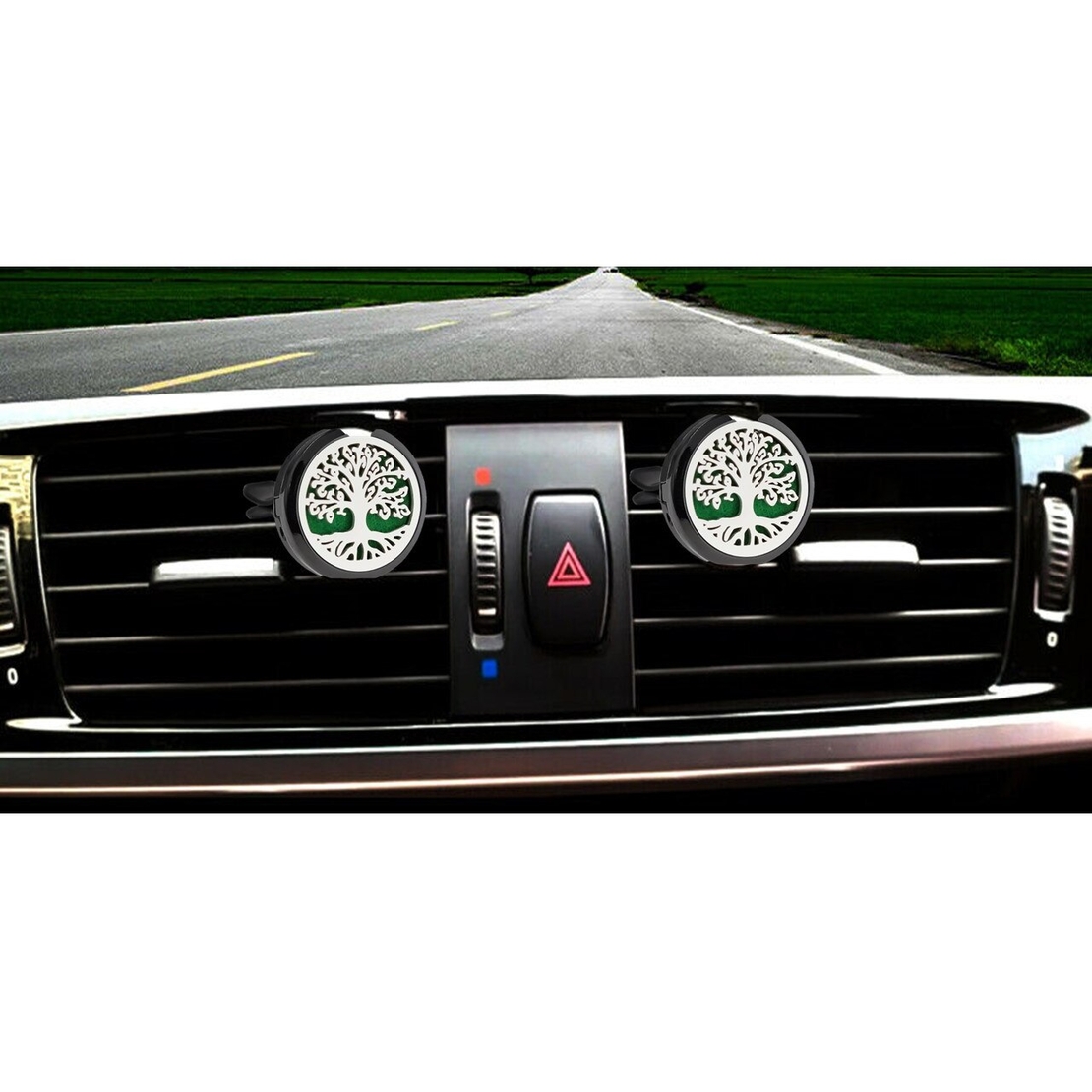 Difuzor auto aromaterapie Neo™ Aroma®, pentru uleiuri esentiale, Tree of Life, 1 pad burete inclus, argintiu / negru