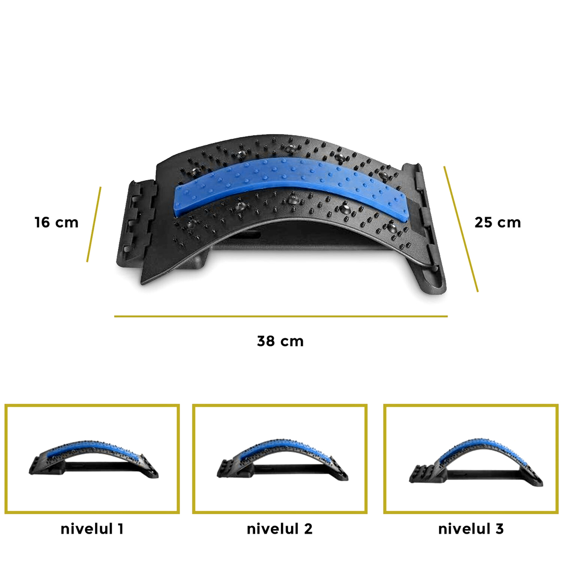 Dispozitiv de Masaj Lombar si Stretching Neo™ cu Functie de Presopunctura si Stretching maxim 150 kg, Albastru