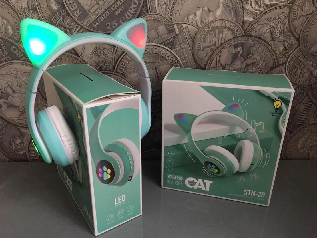 Casti wireless cu urechi de pisica, Neo™ Soundy® pliabile STN-28 Verde Menta