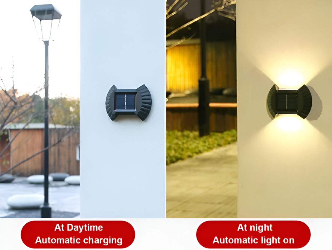 Lampa cu Incarcare Solara pentru Pereti, Scari, Garduri, Lumina de Veghe, Senzor de Lumina, IP65, 2 leduri laterale, buton ON/OFF, Neo™