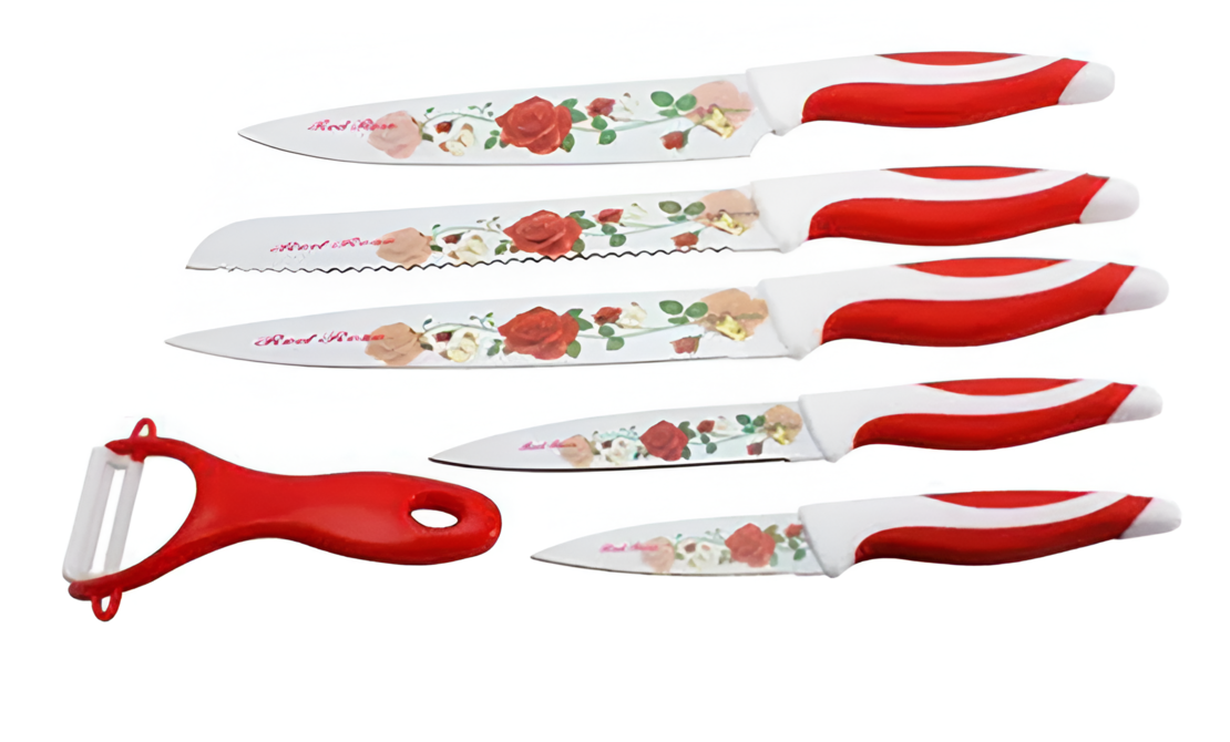 Set de Bucatarie NEO™ Format din 5 Cutite si Razatoare, Model Floral