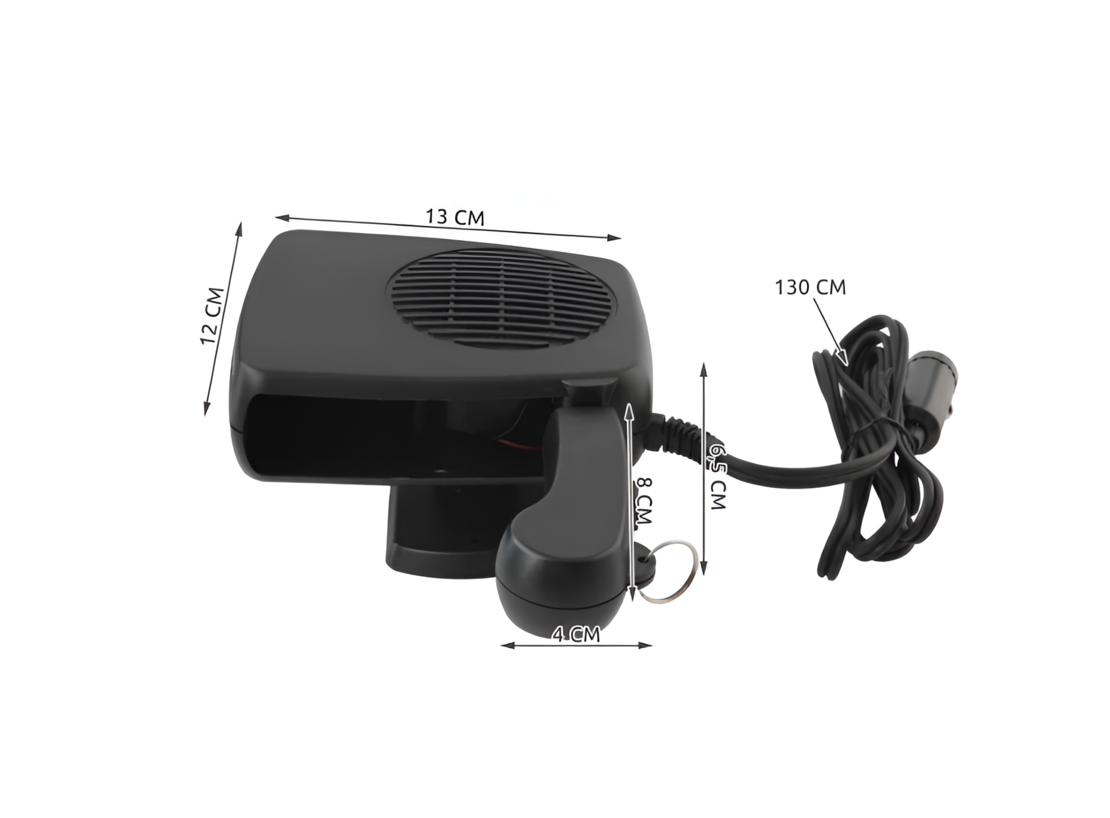 Aeroterma Auto 200W pentru Alimentare la Priza Auto 12V - Functie de Aer Calde si Rece, Culoare Negru, Buton On/Off, MKT™