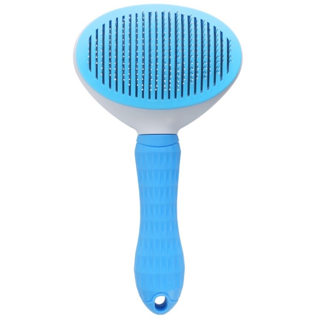 Perie cu buton auto-curatare pentru animale, Bell™ Pet-Pet®, utila in curatarea si ingrijirea parului, 20x10x6 cm, pisici, caini, iepuri, albastra