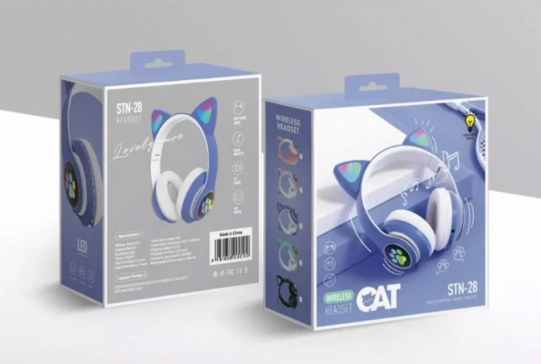 Casti wireless cu urechi de pisica, Neo™ Soundy® pliabile STN-28 Albastru