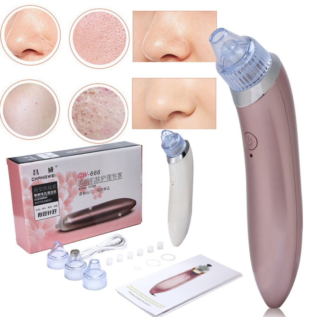 Aparat Neo™ Vaccum Cleaner, pentru indepartare puncte negre, acnee, sebum, functie de curatare, 4 capete de schimb, incarcare USB