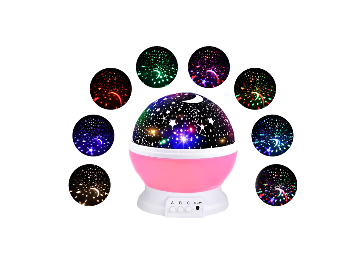 Lampa de Veghe pentru Copii cu Proiectii de Stele si Luna, Functie de Rotatie, Roz, Neo™