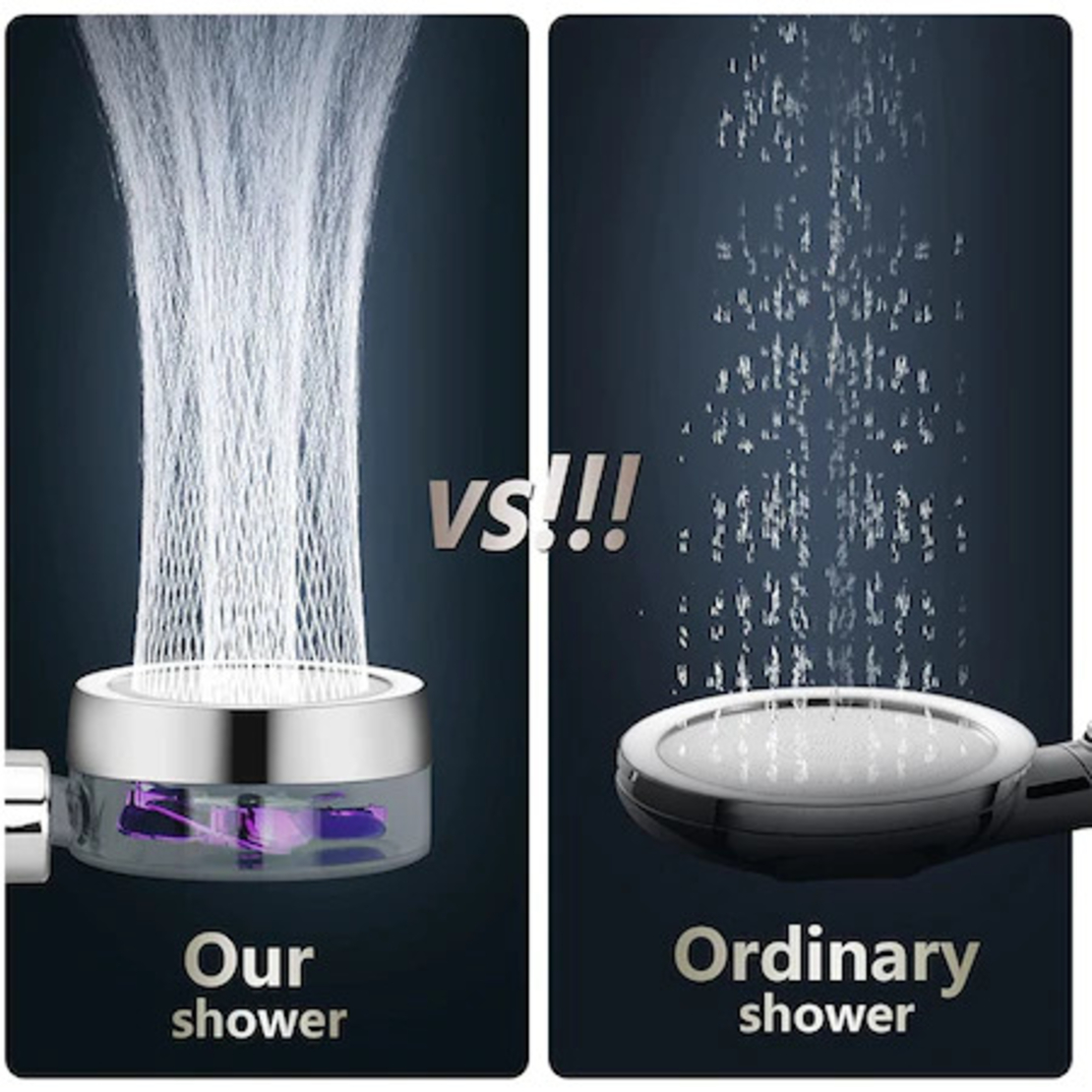 Para cap de dus SERALUNA®, elice speciale pentru cresterea presiunii apei, argintiu, on/off buton, filtru anti-calcar