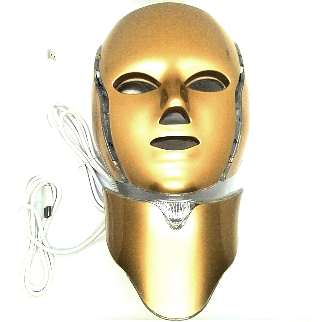 Masca faciala cu LED, OEM, 7 culori, Curent Galvanic, pentru tratarea diverselor afectiuni ale tenului si gatului, Gold