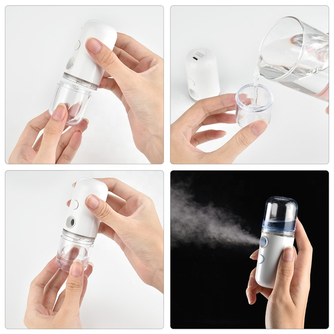 Spray Hidratare Faciala,Nano Ⅱ®,Igienizare, Curatare Ten, Abur Rece, Incarcare USB,30 ml, Alb
