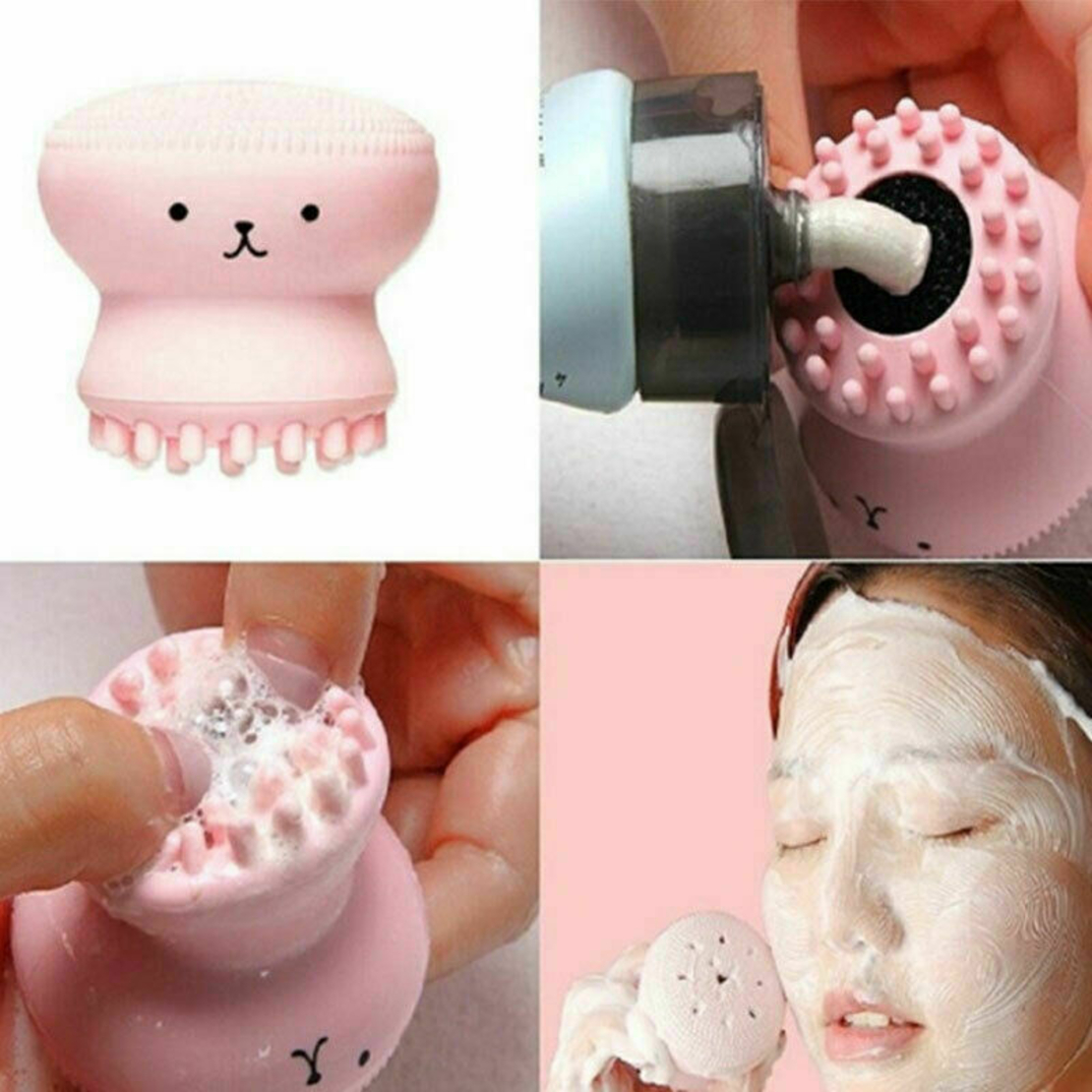 Dispozitiv curatare faciala si exfoliere din silicon, cu burete absorbant, deschide porii si inlatura delicat impuritatile, Neo™ Octopus, Roz