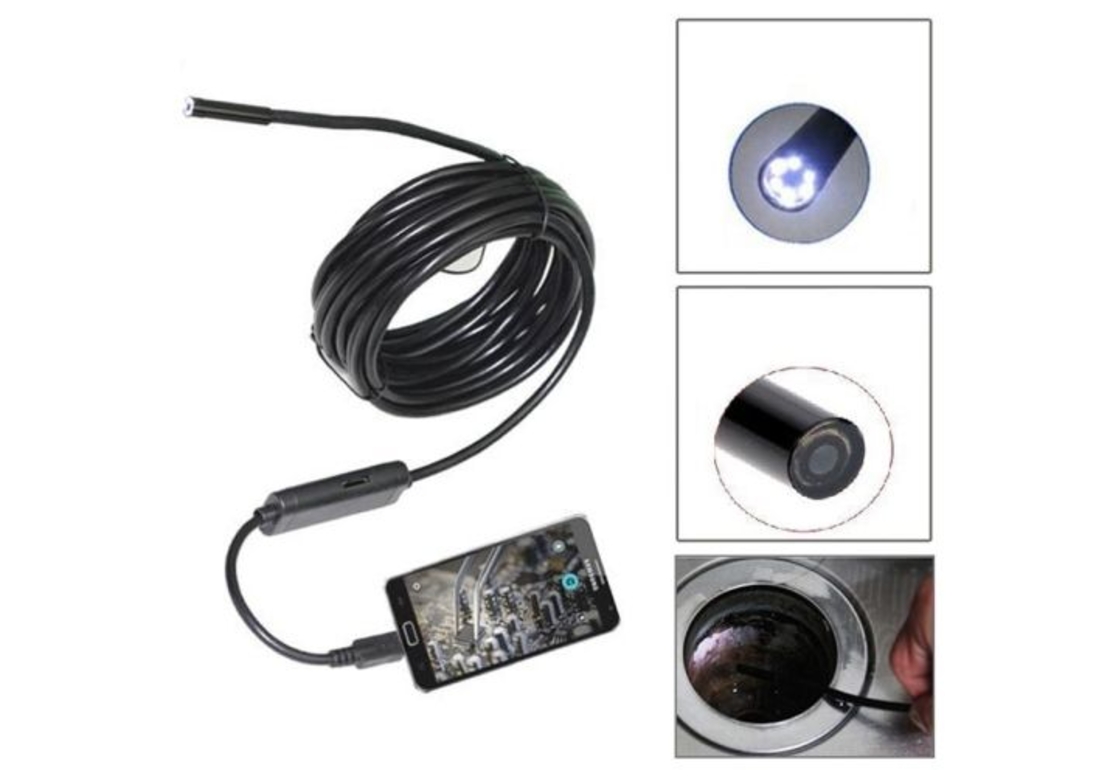 Cablu flexibil impermeabil video endoscop cu USB Neo™ Visiony® de 5m lungime, diametru camerei pe cablu 5,5mm si lumina LED + Lanterna