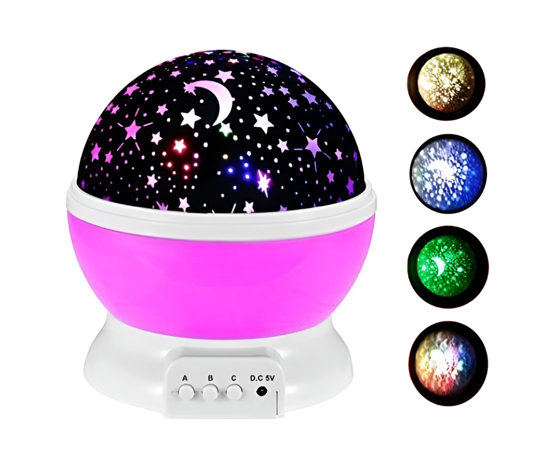 Lampa de Veghe pentru Copii cu Proiectii de Stele si Luna, Functie de Rotatie, Roz, Neo™