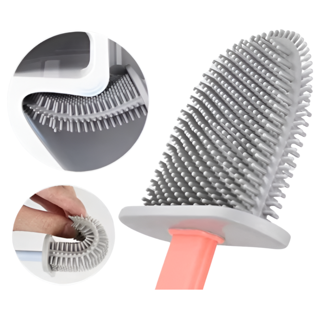 Perie de Silicon pentru Toaleta. cu Suport din Plastic, Aspect Modern, Roz, Neo™
