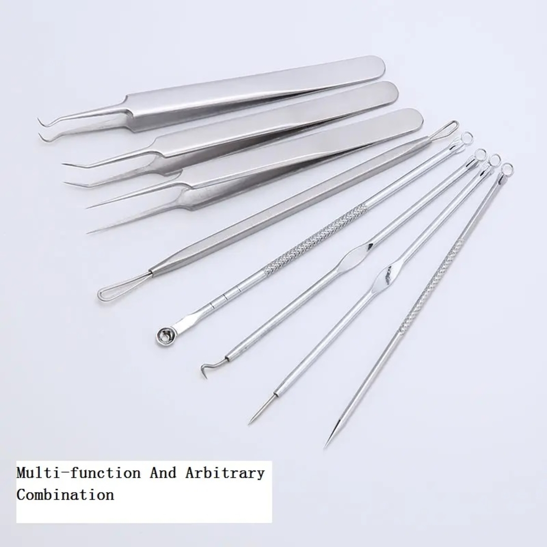 Set 7 pensete pentru extractie puncte negre, comedoane, acnee, ustensile cosmetice din inox, metalic, Neo™ Premium®